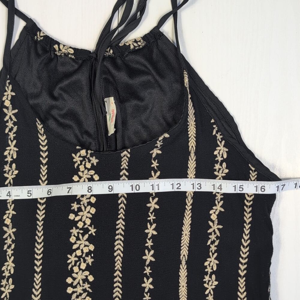 Boho Black Embroidered Peplum Tank Top Women’s M Sleeveless Festival Floral - Picture 6 of 9